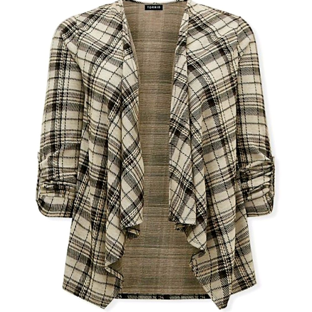 Torrid Plaid Drape Front Cardigan Jacket